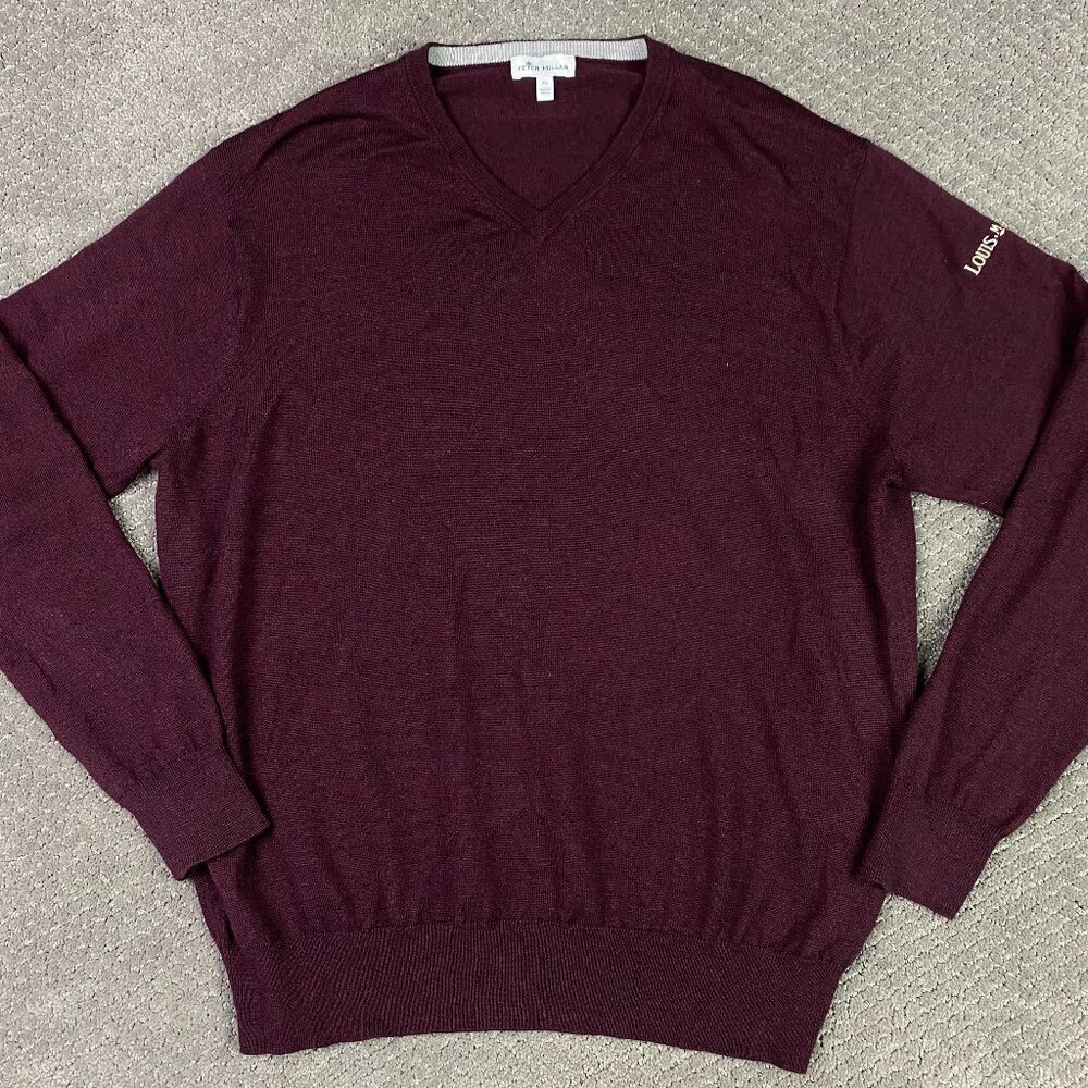 Peter Millar Crown Soft Sweater Men's XL Merino Wool Silk Burgundy V Neck Knit